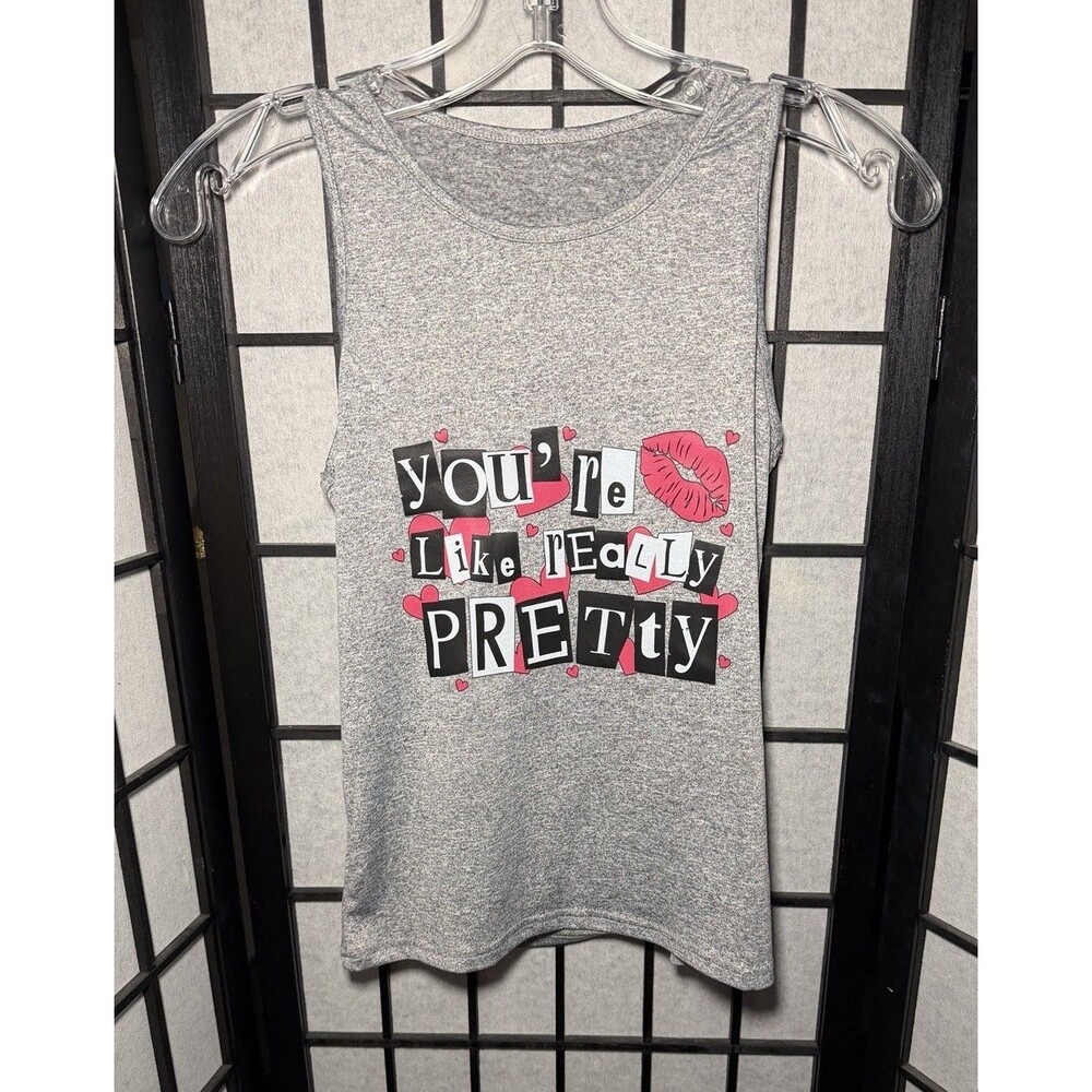 Girl’s Mean Girls Movie “You’re Like really Pretty” Gray Pink Tank Top Size 10